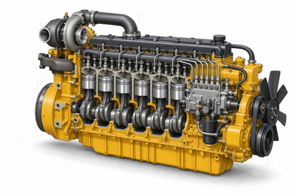 Ilustração conceitual de motor diesel de seis cilindros com turbo